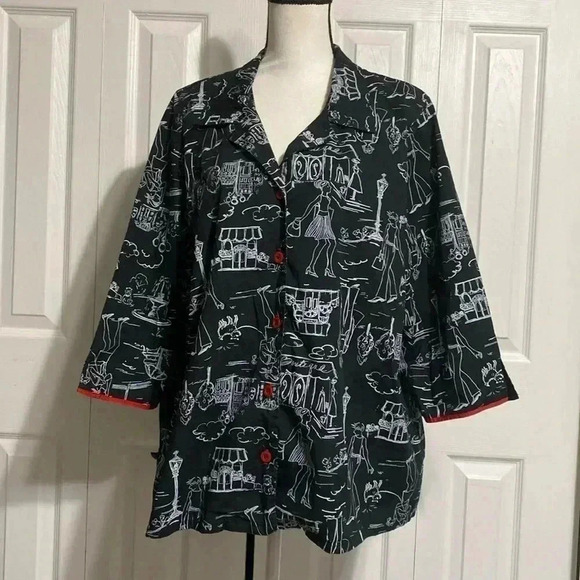 Fenini black & white & red cotton jacket top shirt - Picture 1 of 13